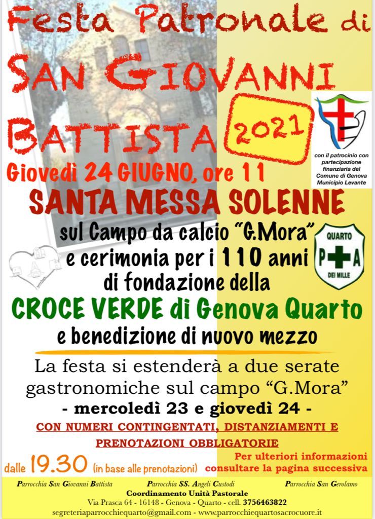 Festa San Giovanni Battista 2021 – PRENOTAZIONI CENE